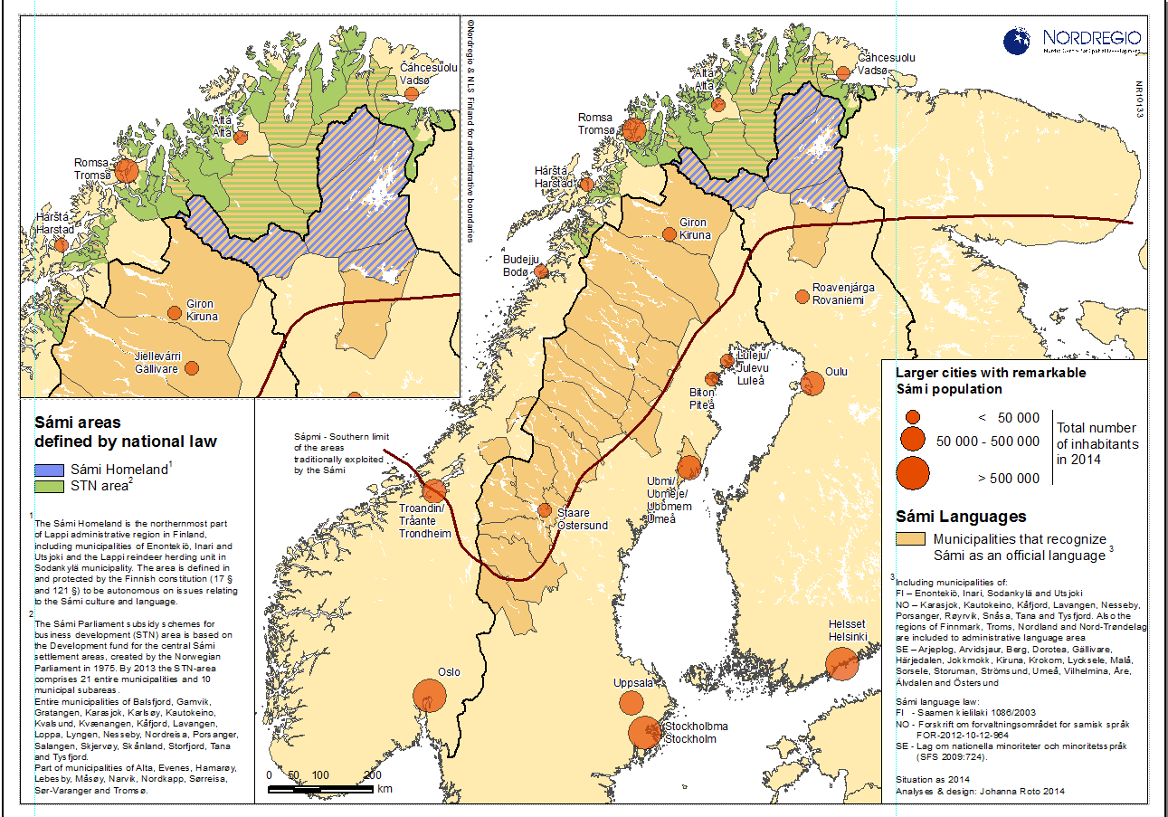 Bosettingsstruktur i Sameland Sameland er hjemmet til rundt 2 millioner mennesker, som i geografisk forstand bebor ujevnt et stort landområde.