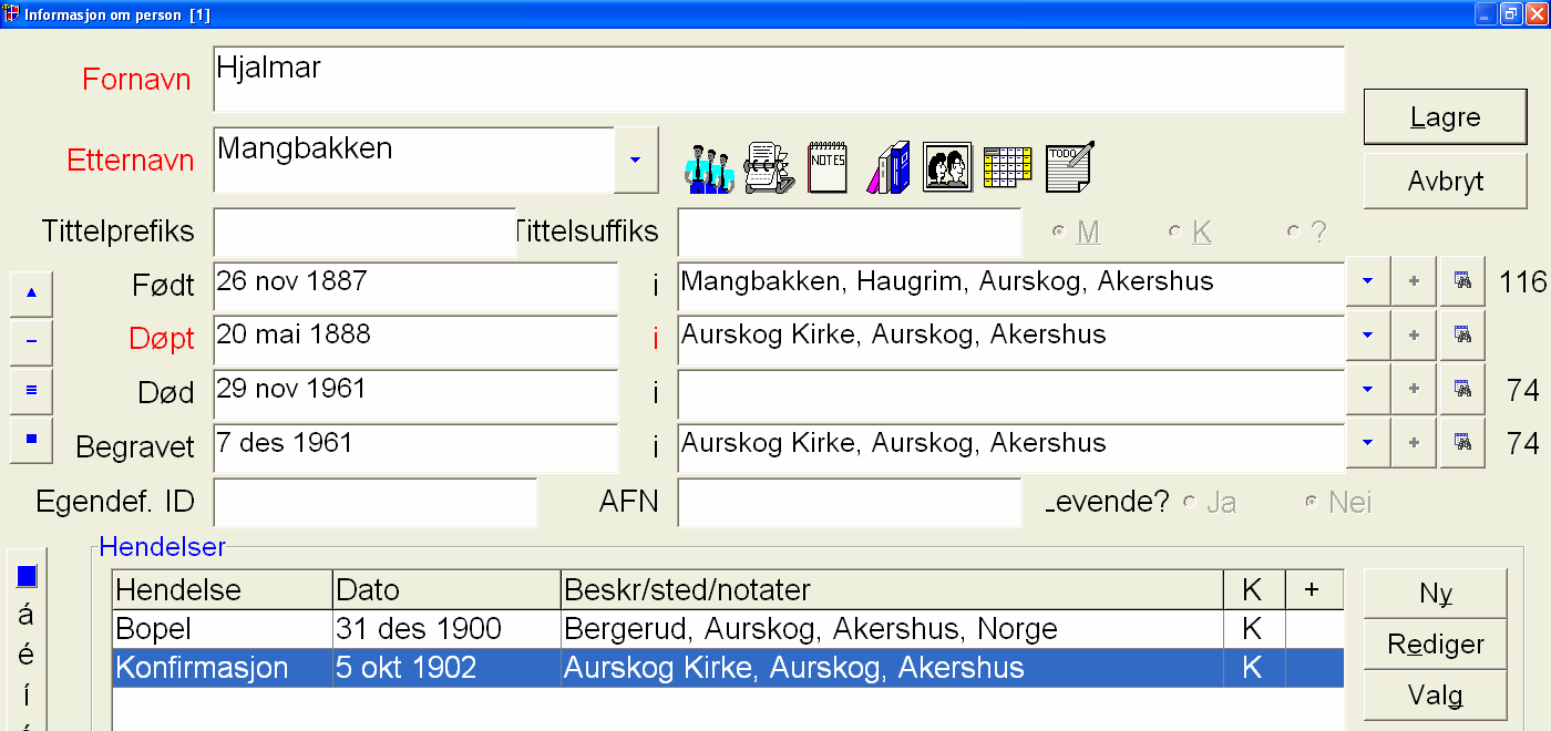 Det er da tungvint å skrive den samme informasjonen om igjen flere ganger. Legacy kan selvfølgelig gjøre noe med dette J Min oldefar hadde en tvillingbror og de ble konfirmert på samme dag.