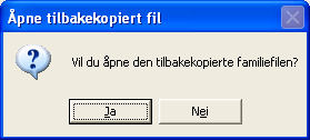 7.2. Tilbakekopiering av familiefil Før eller siden vil det være nødvendig å kopiere tilbake en kopi av familiefilen. For å kunne gjøre dette må jeg lukke den familiefilen jeg har åpen.