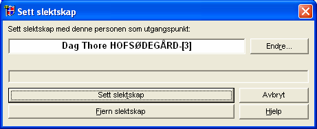 2.6. Sette Slektskap Noe som er greit å se når du arbeider med familiefilen er å se en persons slektskapsforhold til den personen du arbeider med. Jeg har satt meg selv som Startperson.