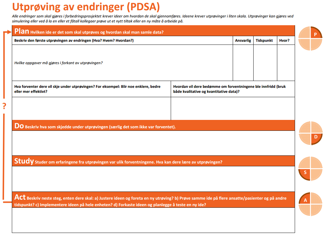 Oppgave 3: Design en test Benytt PDSA skjema