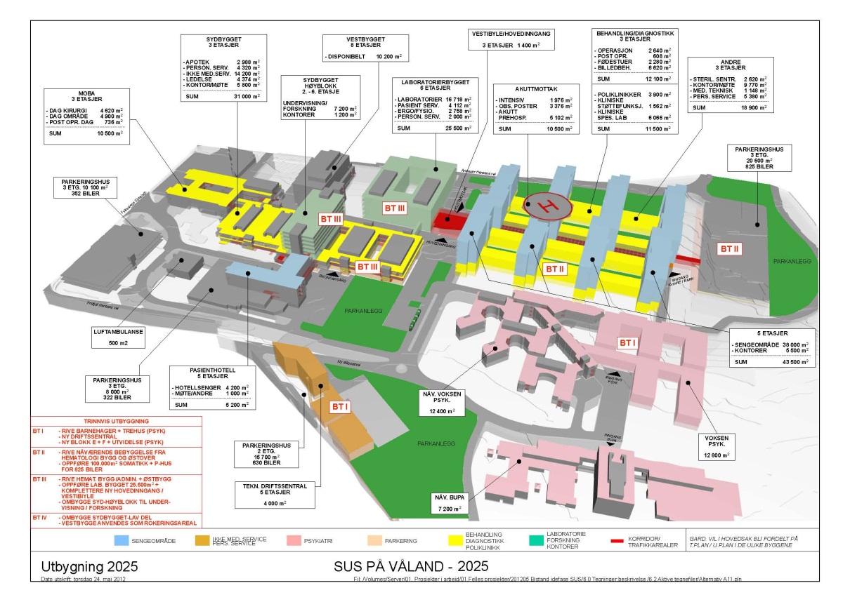 Figur 1. Helse Stavanger HF samlet på Våland 2025 1.1.3. Helse Stavanger HF samlet på Våland 2040 Forslaget under viser en utvikling av Helse Stavanger HF frem til 2040.