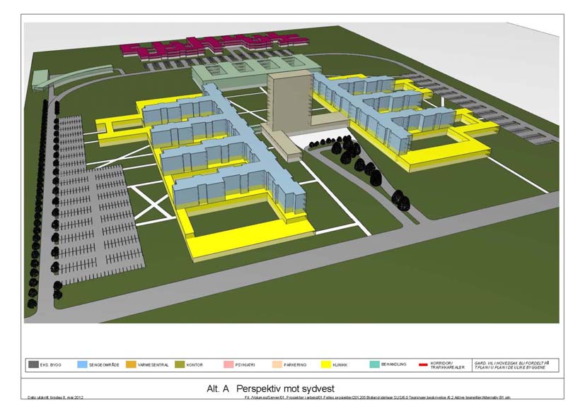 Figur 5. Helse Stavanger HF samlet på ny tomt 2040, alternativ modell, psykisk helse og rus også vist 1.3.