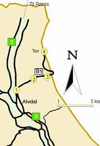 GRÅSTEINEN 4 SIDE 20 Rute B1 Alvdal (sentrum) -Trondsvangan -Tron (se også rute T7). På denne ruta tar vi ei reise bakover i historien etter hvert som vi kjører eller går opp mot Tron fra Alvdal.