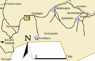 GRÅSTEINEN 4 SIDE 38 m o.h. møter vi igjen dekket av morenemateriale som strekker seg videre nordover til Sølndalen. Turen ned til Follandsvangen er ca. 6 km og lett å gå.