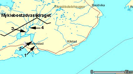 3.. Myklebostadvassdraget, Tjeldsund Myklebostadvassdraget har et nedslagsfelt på ca 17 km 2, og munner ut i Ofotfjorden fra den sørøstlige delen av Tjeldøya.