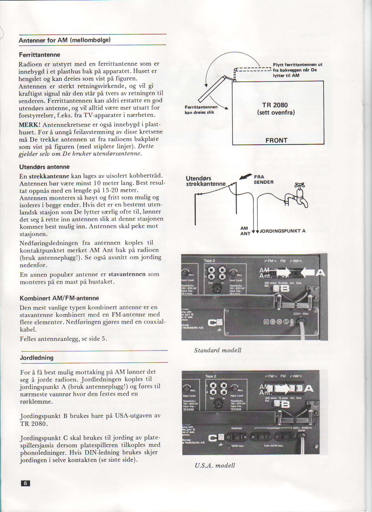 Antenner for AM (mellombolgel Fe.rittantenne Radio n I utstyrt med en ferittantenne som er inn bygd i et plasthus bak pe apparatet.