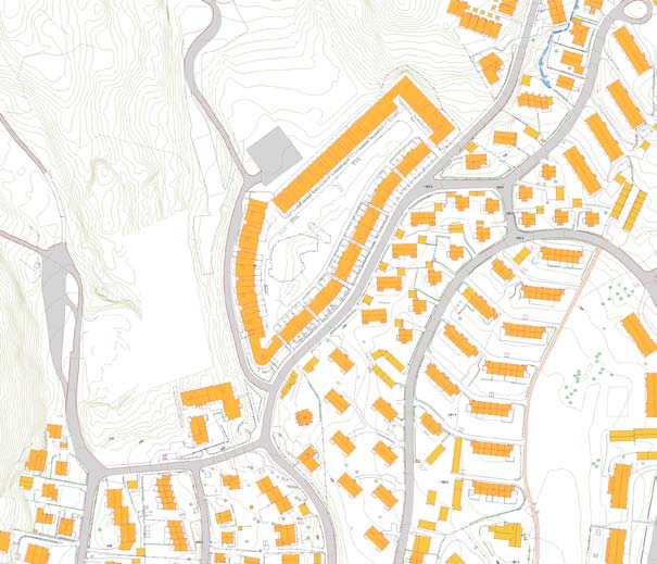 OMRÅDEKARAKTER Denne delen av Årvoll inneholder en sammensatt blanding av lamellblokker og trehusbebyggelse og fremstår som et rolig og etablert boligområde.