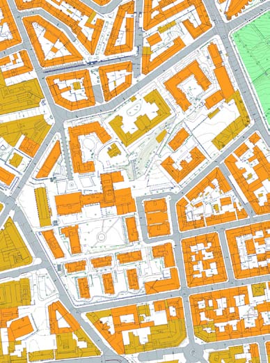 1. Fontenen i den store offentlige parken, sentralt i Pilestredet Park. 2. Utearealene er utformet med bruk av variert vegetasjon og materialer. 3.