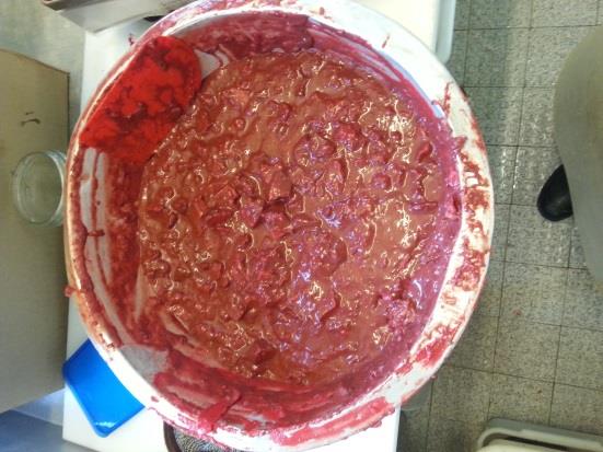 Her har jeg laget blodpudding som er fylt i tarm fra