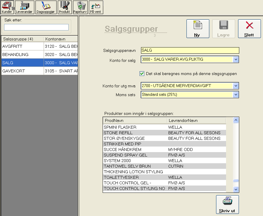 Salgsgrupper Salgsgrupper er et begrep for å samle ulike produkter i grupper avhengig av om dette er behandling, salg eller avgiftsfritt salg.