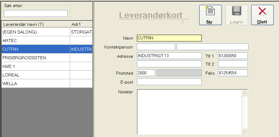 Leverandører Leverandører er dine lokale leverandører. Det er ikke noe eget register for produsenter, slik at du må evt.