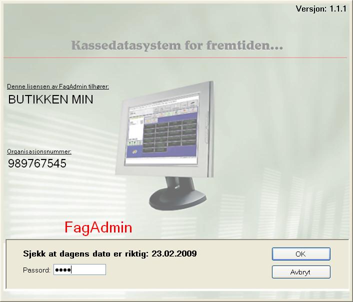 dokumentasjon av Installasjon av FagAdmin. Oppstart av FagAdmin FagAdmin startes som alle andre programmer via Windowsmenyen når FagAdmin er installert.