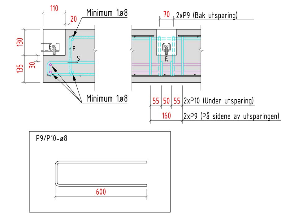 Dato: 10.04.2015 sss Side 8 av 9 Figur 5: Mulig armering ved utsparing i repos.