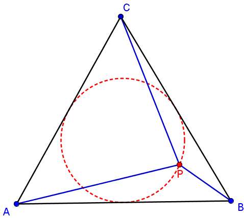 Et annet eksempel på en utforskende oppgave: Vi har en likesidet trekant ABC, og et punkt P på den