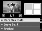 Q Hvis du vælger Placer fotos manuelt, skal du placere et foto som vist i (a) eller lade stå blank som vist i (b).