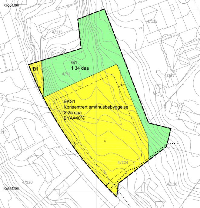 7. Beskrivelse av planforslaget 7.1 Avgrensning av planområdet Figur 7. Planens begrensning 7.2 Planen Planens navn er: Detaljregulering for del av gnr 4 bnr 224 og 91 Rafneskåsa på Herre.