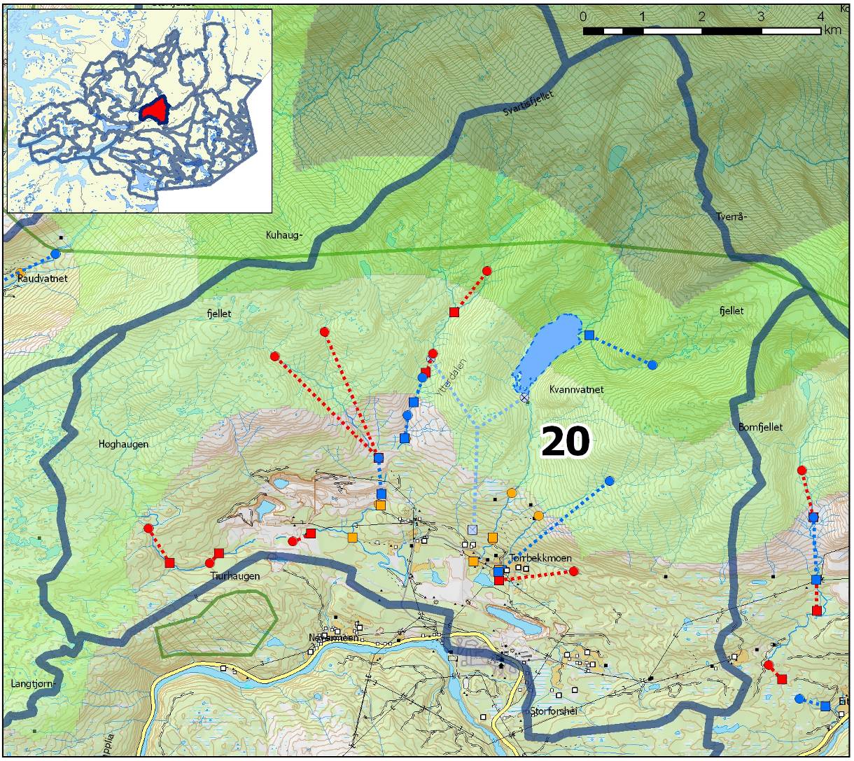 Delfelt nr: 20 Navn: Vesteråga Regine: 156.D2A, 156.D2B, 156.D2C Kartutsnitt delfelt Planstatus Kommuneplan: Det meste av utmarksarealet er avsatt som LNF-sone 1.