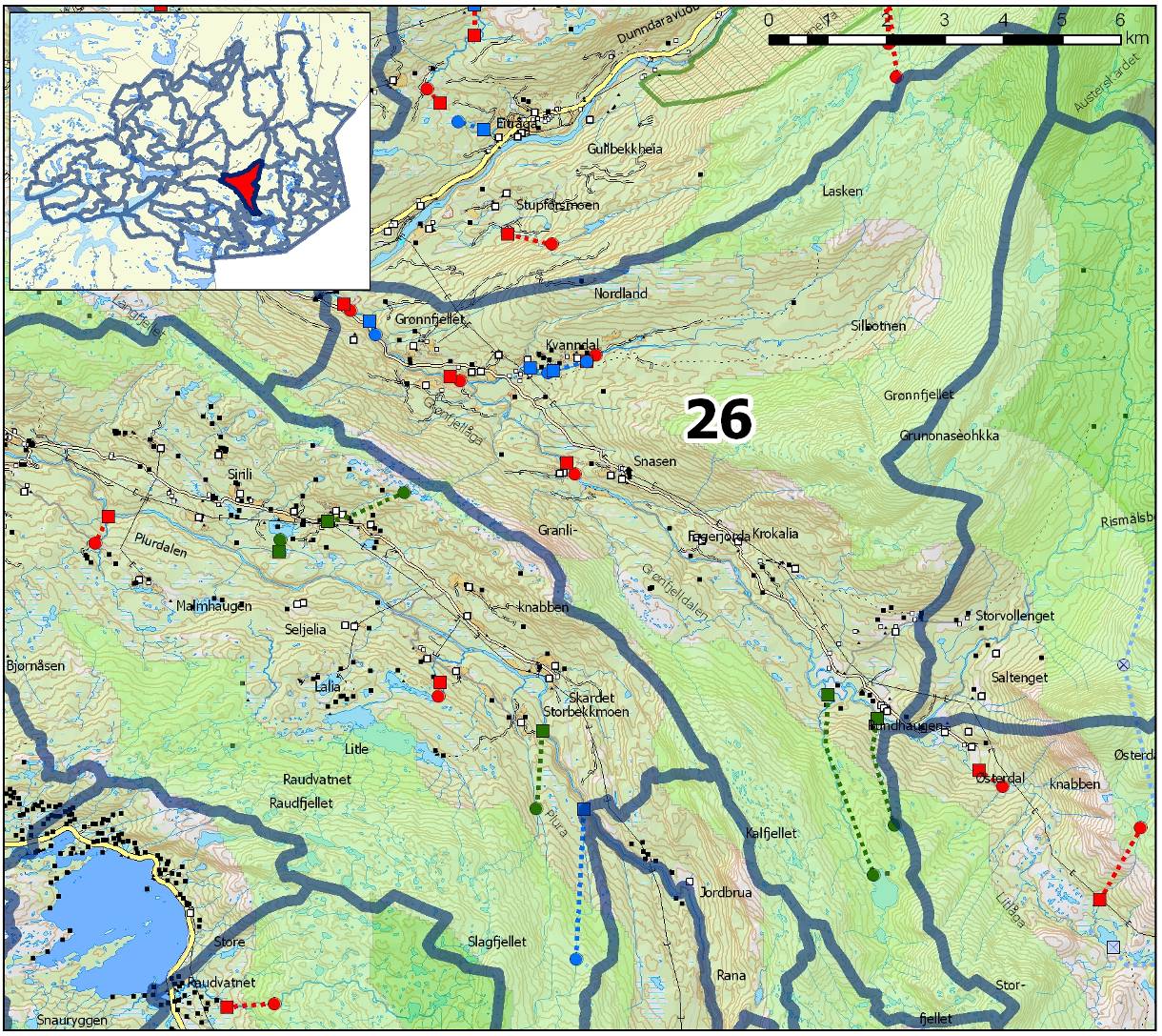 Delfelt nr: 26 Navn: Grønnfjellåga (nedre og midtre del) Regine: 156.