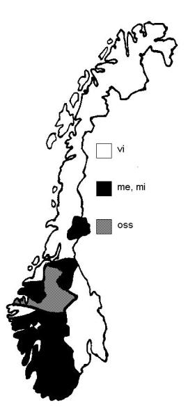 I byane på Austlandet heiter det jei. Personlege pronomen 1. person fleirtal Me, mi er mest utbreidd i vest og sør. I aust og nord er vi den vanlege forma.