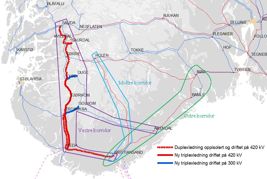 4.1 Behov for nettforsterkninger for sikker drift på Sørlandet Områdestudie Sørlandet [1], videre nevnt som Sørlandsstudien, og utfyllende analyser av Vestre korridor, har gitt svar på hvilke