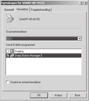 INSTALLASJON AV PROGRAMVAREN 6 Velg "Sharp Button Manager T" under "Send til dette programmet".