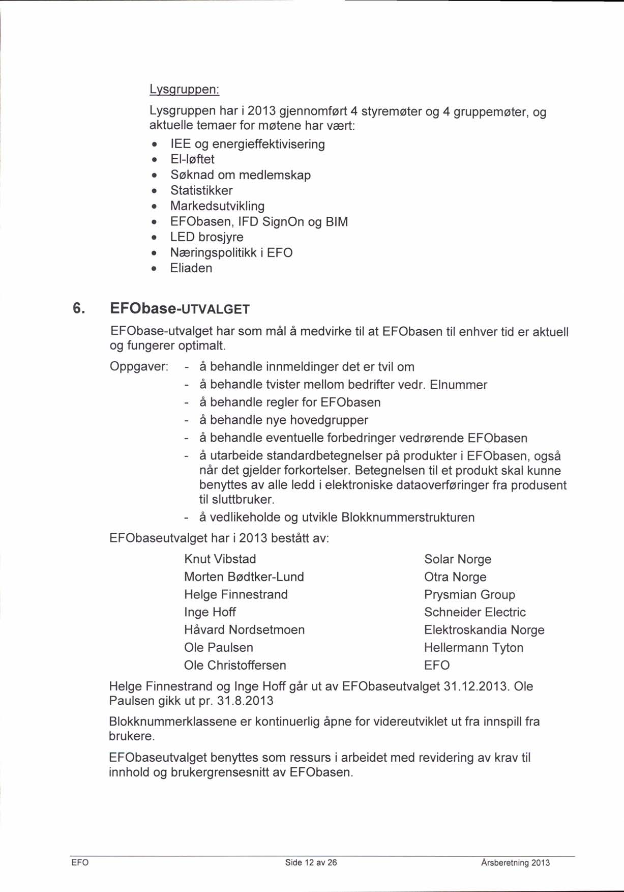 Lvsqruppen: Lysgruppen har i2013 gjennomfort 4 styremoter og 4 gruppemoter, og aktuelle temaer for mgtene har vart: o IEE og energieffektivisering o El_loftet.