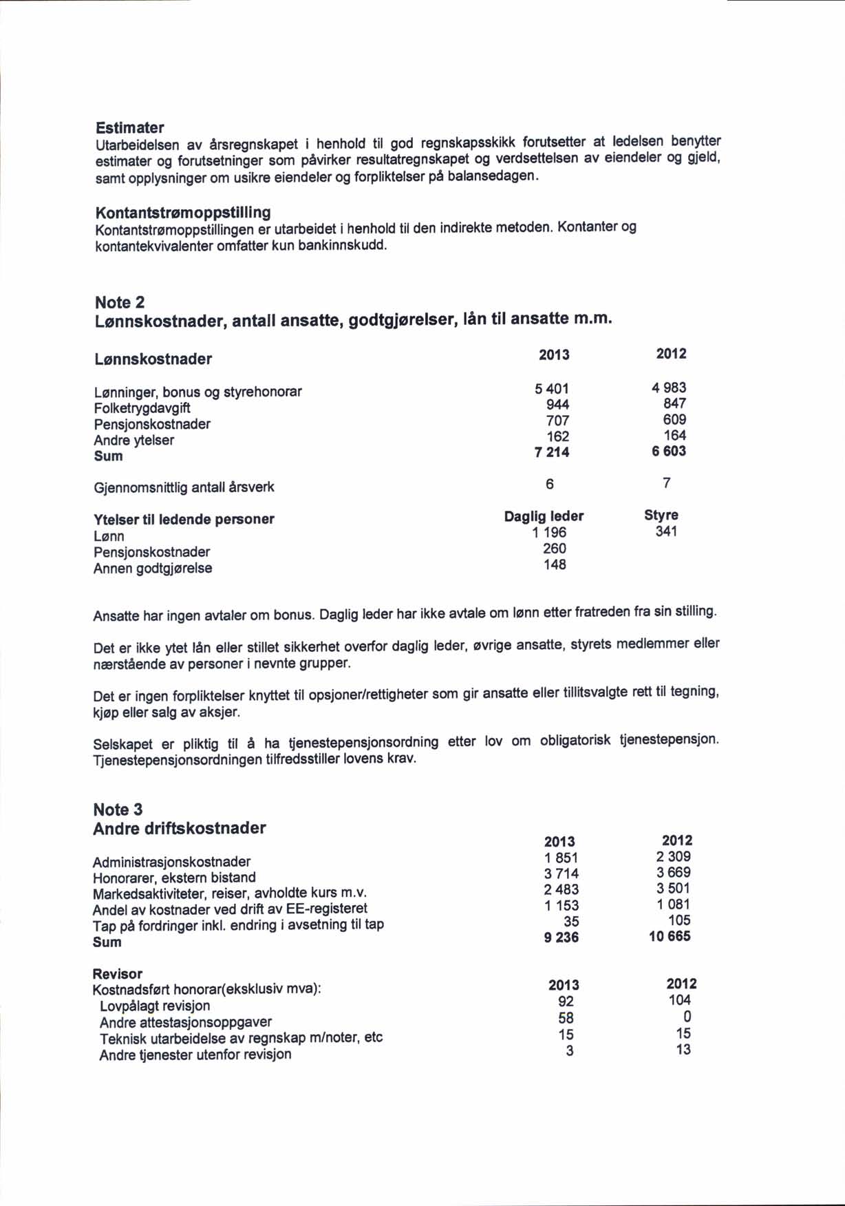 Estlmater Utarbeklelsen av lrsregnskapet i henhold til god regnskapsskikk forutsetter at ledelsen benytter estimater og forutsetnlnler s6m pavirker resultitregnskapet og verdsettelsen av eiendeler og