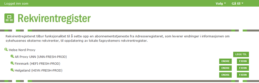 4.3 Legg til nytt abonnerende fagsystem Trykk på Det kommer da opp en dialogboks for å opprette identifikasjon og konfigurasjon for det nye abonnerende fagsystemet.