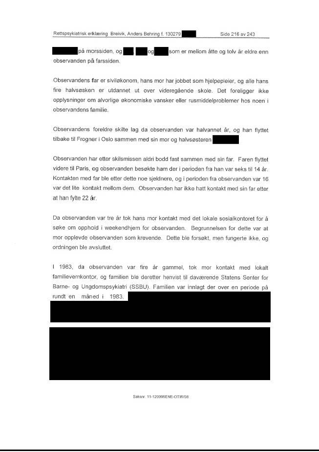 ReUspsyltiatiiSk. erklauing Breivik, Anders Behring f. 130279_ observanden ps farssiden. - pa morssiden, og-. ::s~;d~..:2c,:1::.6::. v:..::;24;.