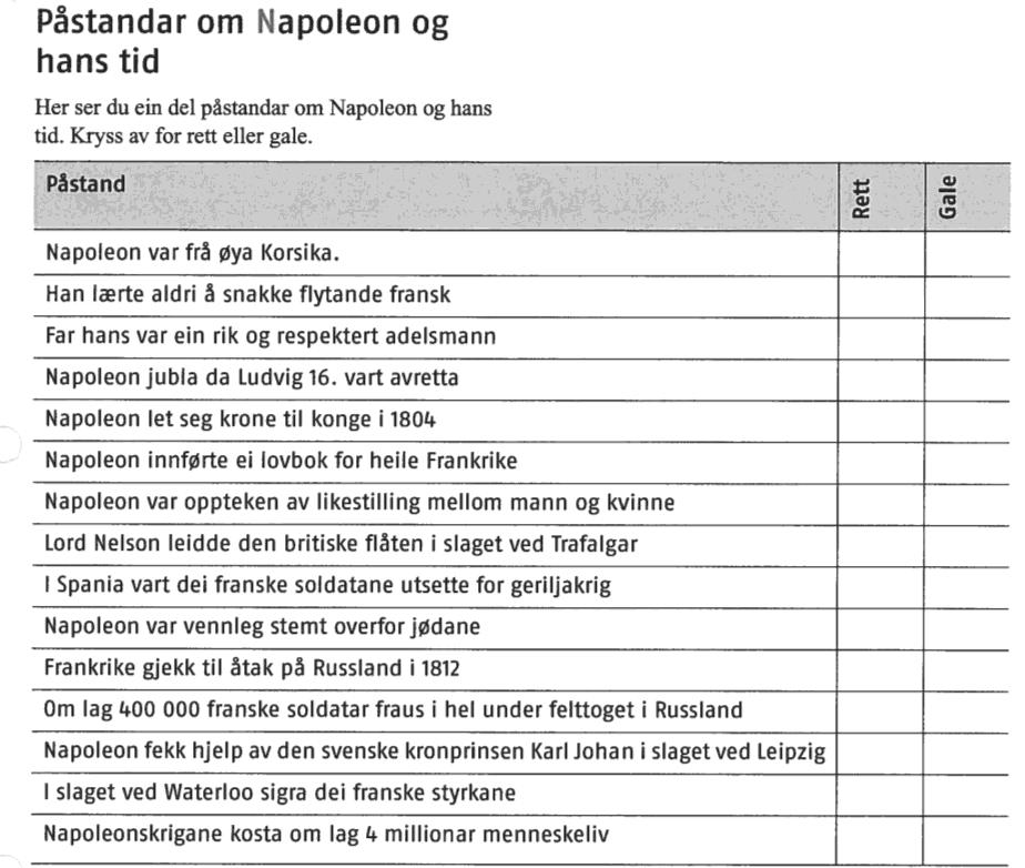 Fleip eller fakta/ta sjansen! 5 En konkurranse som forbereder elevene på teksten/begrepene som kommer. Kan både utføres som en fysisk aktivitet eller med papir og blyant.