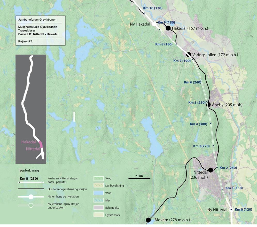 Parsell Nittedal-Hakadal Nye Nittedal stasjon vil ligge på Rotnes mellom Rådhuset og Mosenteret Banen går i tunnel forbi Åneby stasjon.