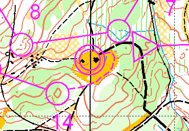 Under vises startene fra HL 2010 (startpost midt oppe i lia), fra KM 2010 Steinkjer (enden på en parkeringsplass) og WOC lang kvalifisering (startpost på en gul flekk i skogen).