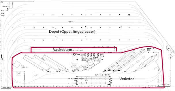 3.7 DAGENS SITUASJON PÅ VERKSTED Grefsen vognhall inneholder depot (oppstillingsplasser), vaskebane og verksted for trikkene. I denne forstudien er det kun verkstedområdet som skal vurderes.