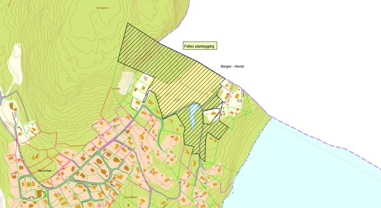 B-8 Berger - Hovet konsekvensutredning Dagens formål: LNF-område Foreslått formål: Boligbyggelse Hensynssone felles planlegging Arealstørrelse:57 daa (17 daa fulldyrka jord) Forslagsstiller: Sande