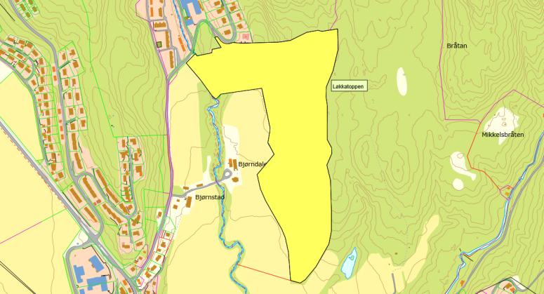 B-9 Løkkatoppen konsekvensutredning Dagens formål: LNF-område Foreslått formål: Boligbebyggelse- 115 daa Næringsbebyggelse 7 daa Arealstørrelse: 122 daa Forslagsstiller: InForum AS, IB-Eiendom AS,