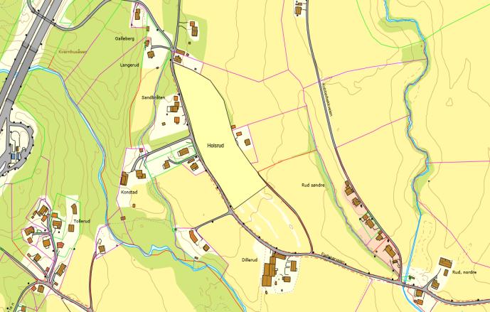 B3 Holsrud konsekvensutredning Dagens formål: LNF-område Foreslått formål: Boligbebyggelse Arealstørrelse: 18 daa Forslagsstiller: Dag Fossen/Kjeldaas AS : I gjeldende kommuneplan ligger Holsrud inne