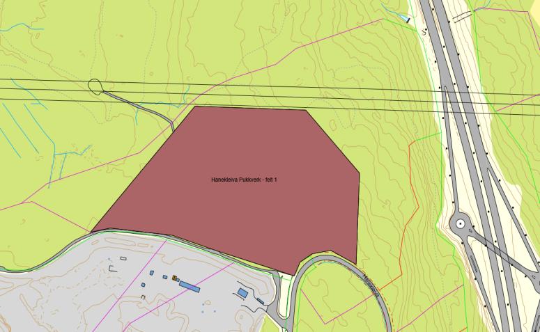 4. Byggeområder og utviklingsområder: Formål med beskrivelse av planlagte områder som administrasjonen innstiller R-2 Hanekleiva Pukkverk felt 1 konsekvensutredning Dagens formål: LNF-område