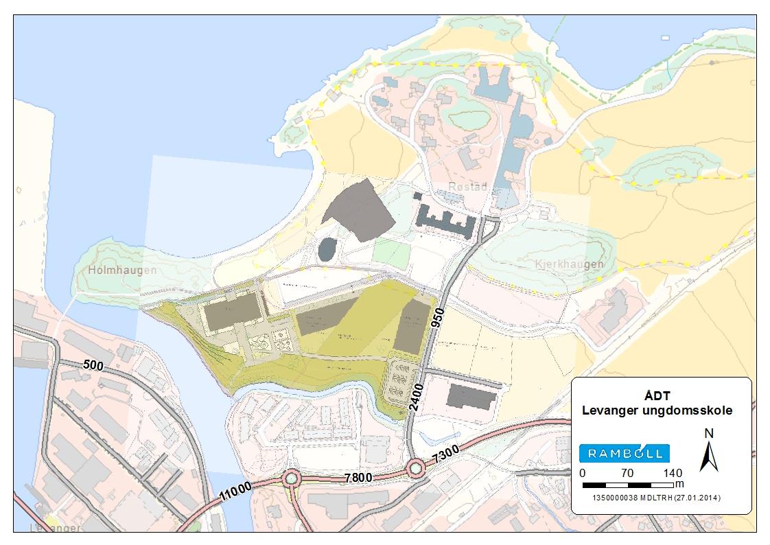 ÅDT (årsdøgntrafikk) ved full utbygging av Røstadområdet (2015