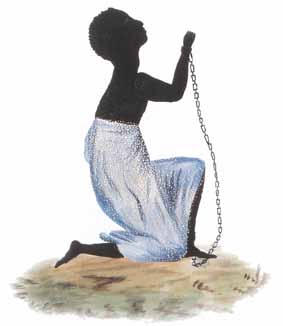 Slavepike i lenker på et amerikansk maleri fra 1827. Slaveriet i USA ble ikke opphevet før i 1865.