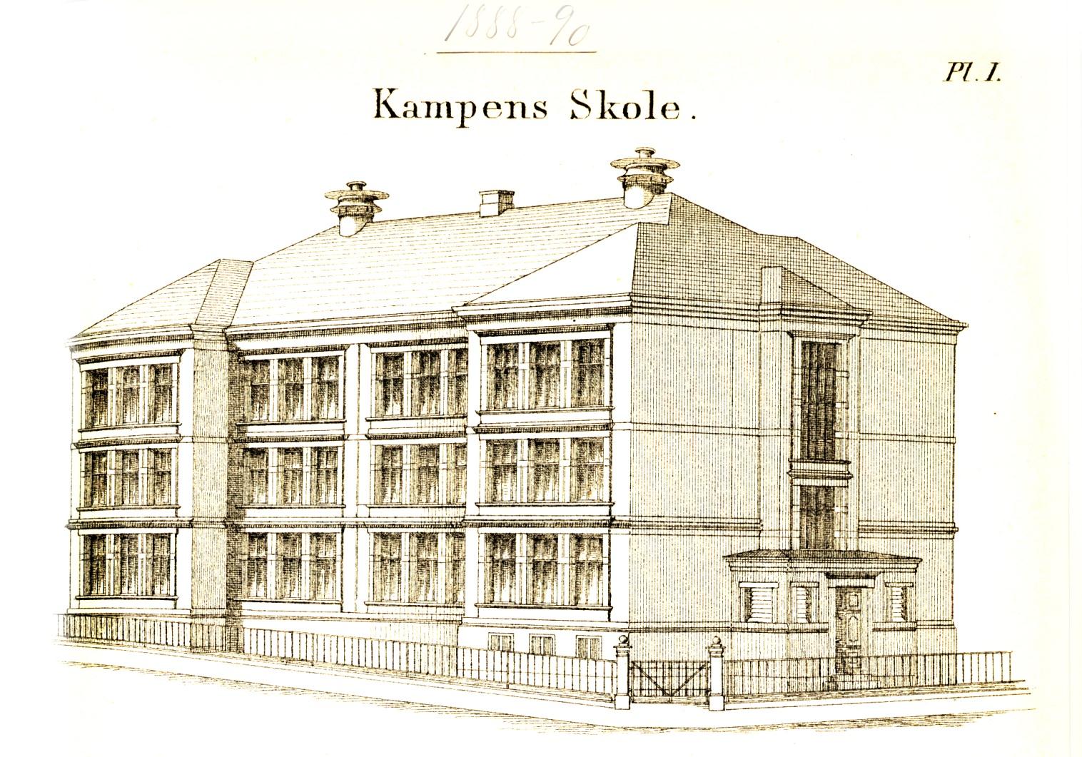 Litt historikk Arkitekt Ove Ekman. Kampen skole ble oppført i 1887 og tatt i bruk året etter.