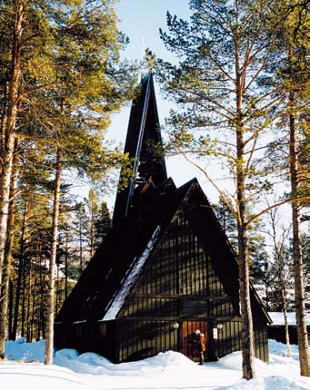 Espedalen Fjellkirke Steig det et tempel med tind og tårn høgt over tre og runn; stend der so trygt som vøre det sett derav Allmaktshandi frå fyrste stund.