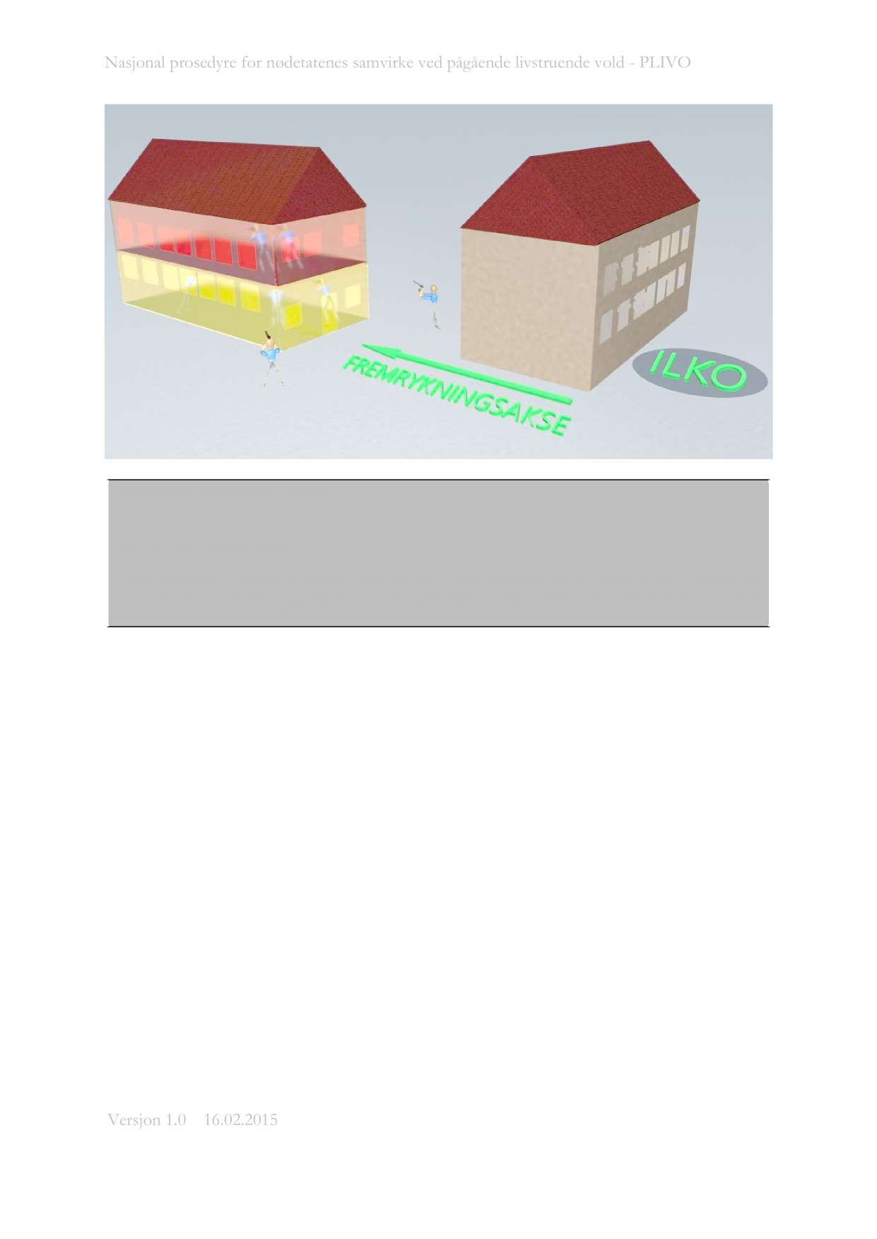 Nasjo nal prosedyre for nødetatenesamvirke ved pågående livstruende vold - PLIVO Sk isse over e t innsatsområde i bygning ILKO er plassert tett opp mot situasjonen.