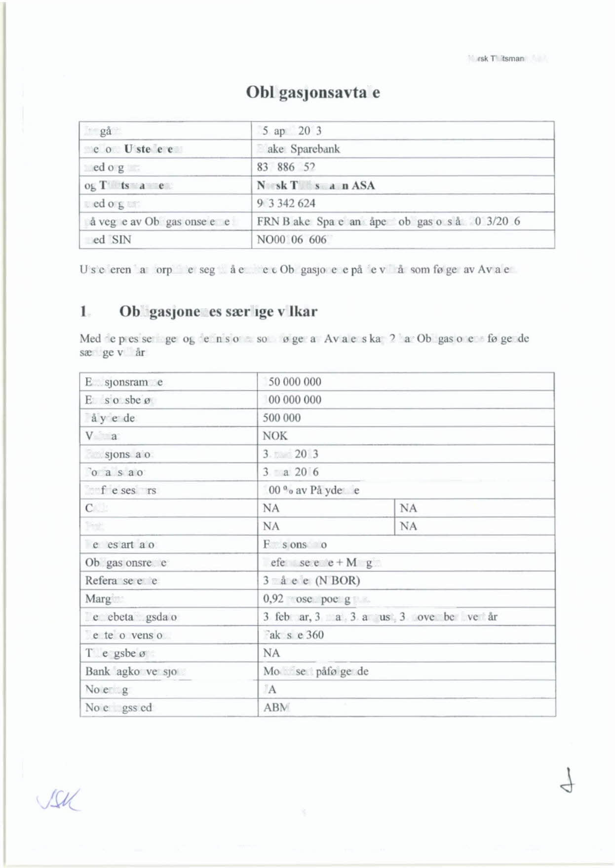 Nomk Tillitsmann ASA Oblig jon avtale Inngått: 25.