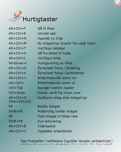 Mer om hurtigtaster I Compello 6SL finnes hurtigtaster for de fleste funksjoner. Under ser du en liste over dem.