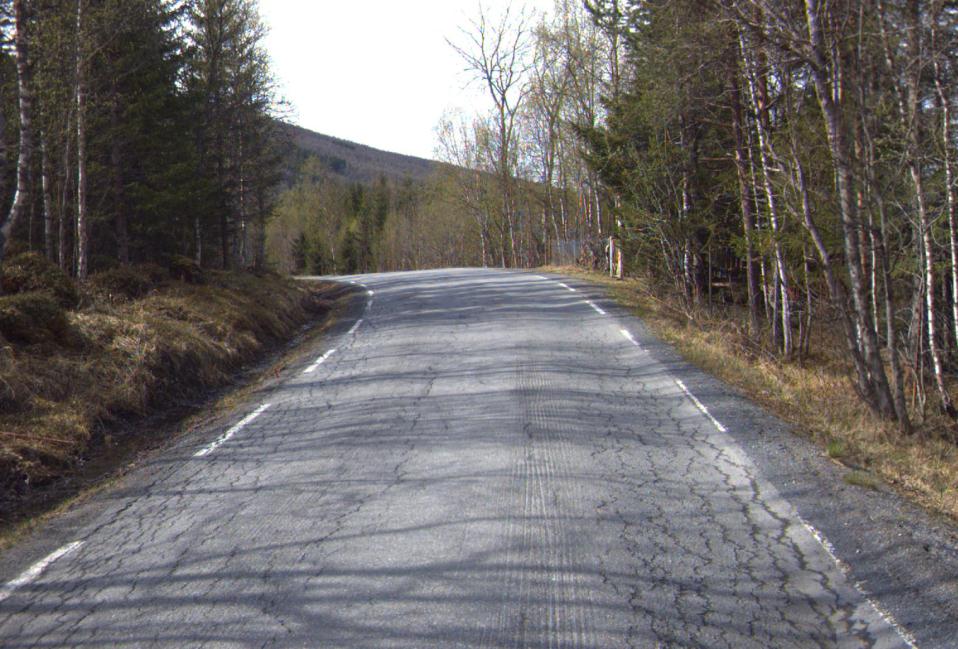 FIGUR 73 SKADER I VEGDEKKE SOM SKYLDES SVAKEHETER I VEGFUNDAMENT PÅ LAVTRAFIKKERT FV 762 I NARVIK KOMMUNE (FOTO: STATENS VEGVESEN) Det er 53 fylkesvegtunneler i Nordland, med et samlet registrert