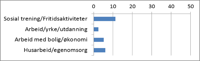 Dette beskriver ACT-teamenes samlede profil når det gjelder type behandlingstilbud og oppfølging slik de teamansatte selv har kodet det.