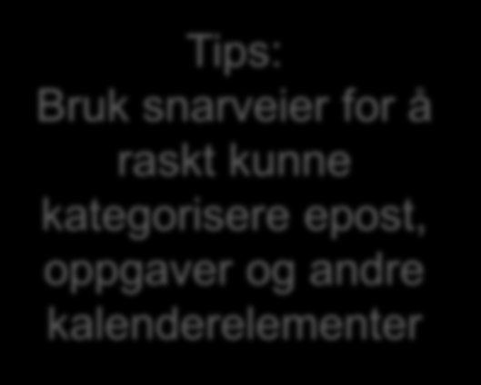 for å shortcuts for raskt kunne fast kategorisere epost,