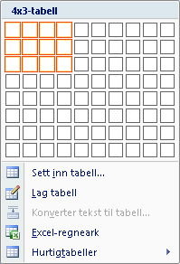 Trykk Pil ned eller Pil opp til markøren står på tabellen du vil flytte markøren til og trykk Enter. Lage tabeller For å lage en tabell ved hjelp av tastetrykk, kan en bruke følgende framgangsmåte: 1.