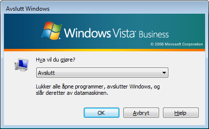 Windows Avslutt Windows ved å trykke Start, velg